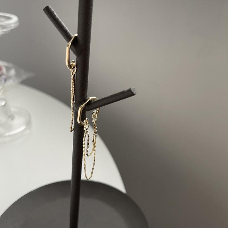 Необычные серьги-клипсы с цепочкой, серьги-косточки, без отверстия для уха, женские модные простые и холодные ветряные двухслойные серьги с бахромой, новые