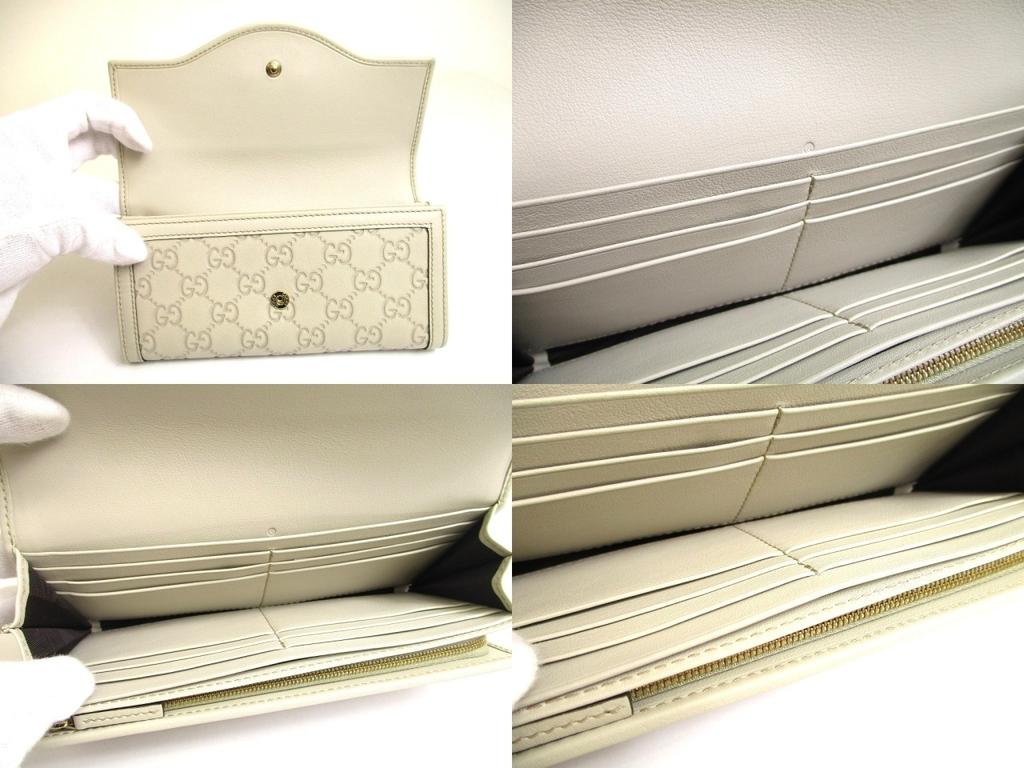 Authentic GUCCI Interlocking G Off White Leather Bifold Long Flap Wallet #706  Open box