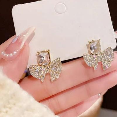 Серебряная Игла Корейская Мода Серьги с Индивидуальностью Полностью Алмазные Серьги-Банты Хрустальные Серьги Серьги с Дизайном Характера