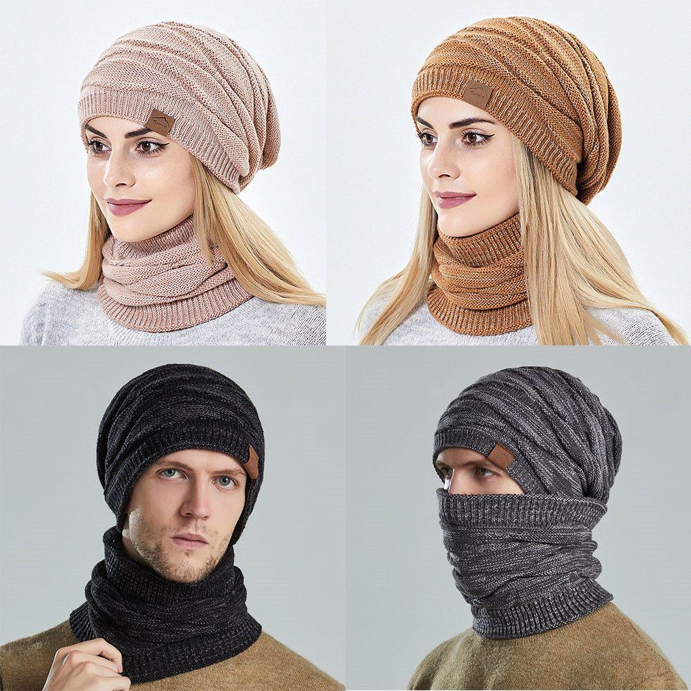 Keep Warm Women Men Wool Winter Hats Scarf Set Hedging Caps Millinery Beanies Caps