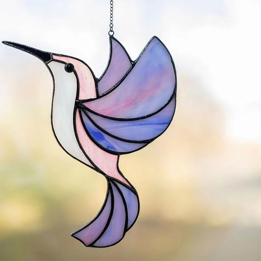 Window Pendant Hanging Ukraine Hummingbird Home Decor Unique Suncatcher Art Ornaments Bedroom Stained Gifts Decoration Garden Cyan Bird None