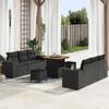 9-piece Garden Sofa Set with Black Poly Rattan Acacia Cushions, Garden Dining Set 3 3363904