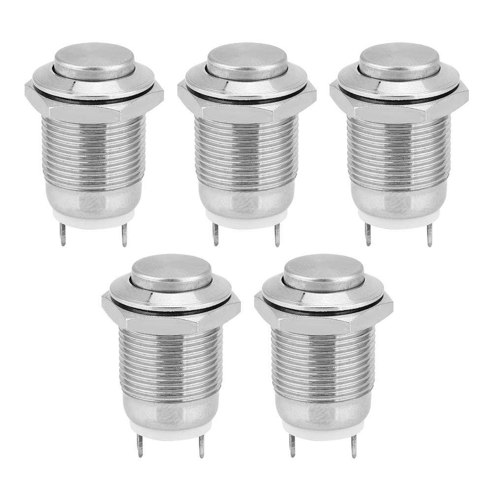 5Pcs Metal Push Button Switch 1 Normally Open 2 Pins Waterproof Self Reset Electronic Supplies(High Flush )