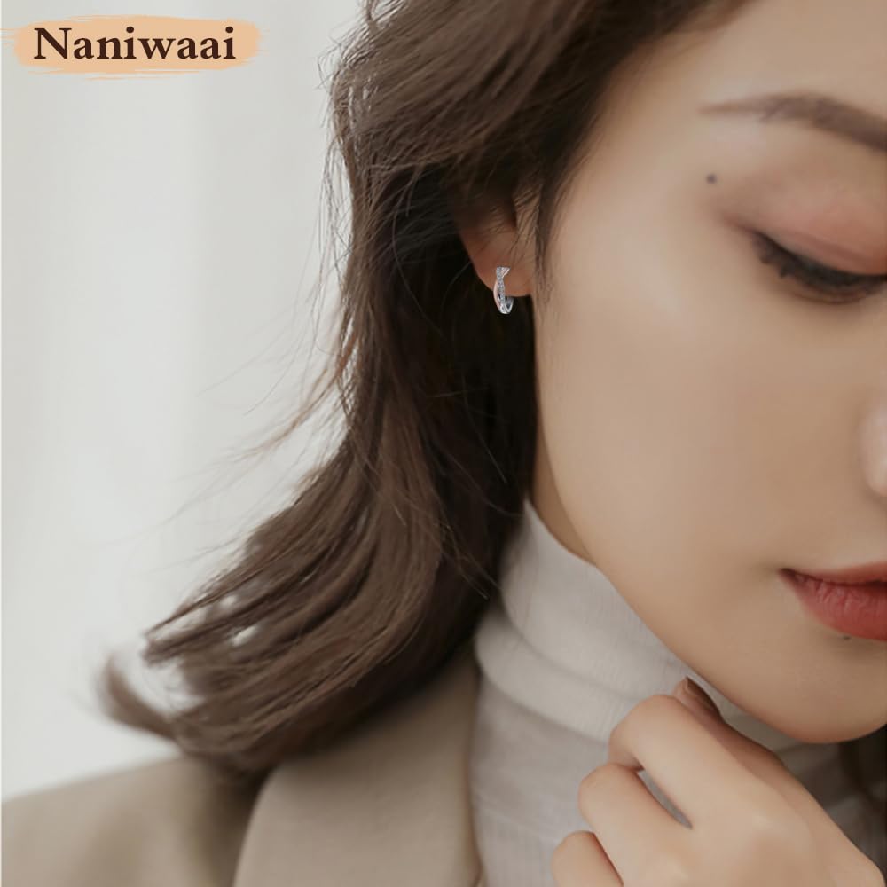 Серьги Naniwaai для женщин Популярные блестящие серьги из циркония Гипоаллергенные витые двухцветные серьги-кольца Серьги из серебра 925 пробы 18-каратное розовое золото