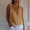 Женская блузка-кардиган с V-образным вырезом из хлопка и льна, повседневная рубашка без рукавов
