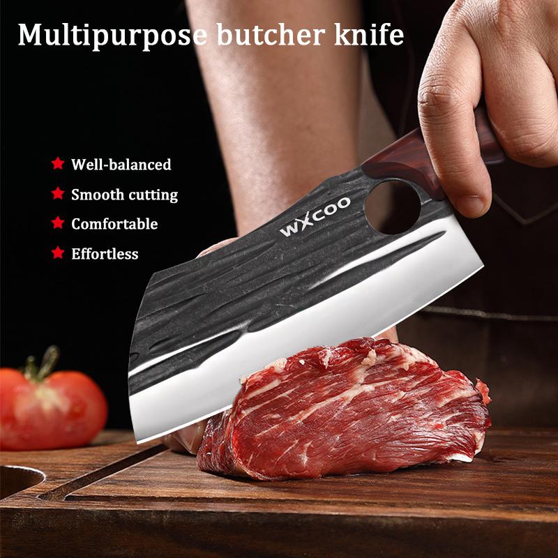WXCOO Stainless Steel Multifunctional Bottle Opener Knife Scissor Hand Forged Kitchen Knife Set Fruit Slicing Butcher Knife