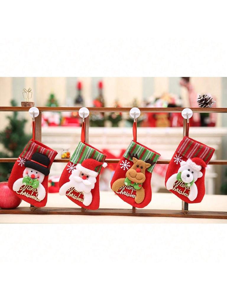 Christmas Tree Hanging Mini Stockings Decoration Small Candy Gift Bag Santa Claus Snowman Reindeer Bear Decorative Socks