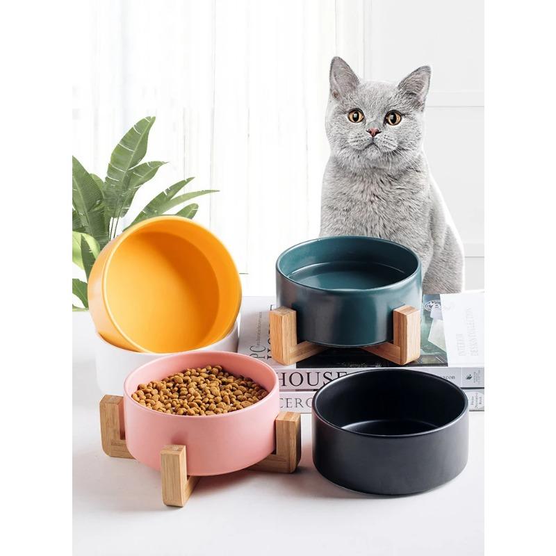 Керамическая миска для собак, противоскользящая миска для домашних животных для собак, диаметр 12,8-20 см, кормушка для кошек и собак с деревянной подставкой, миска для корма для собак, товары для собак