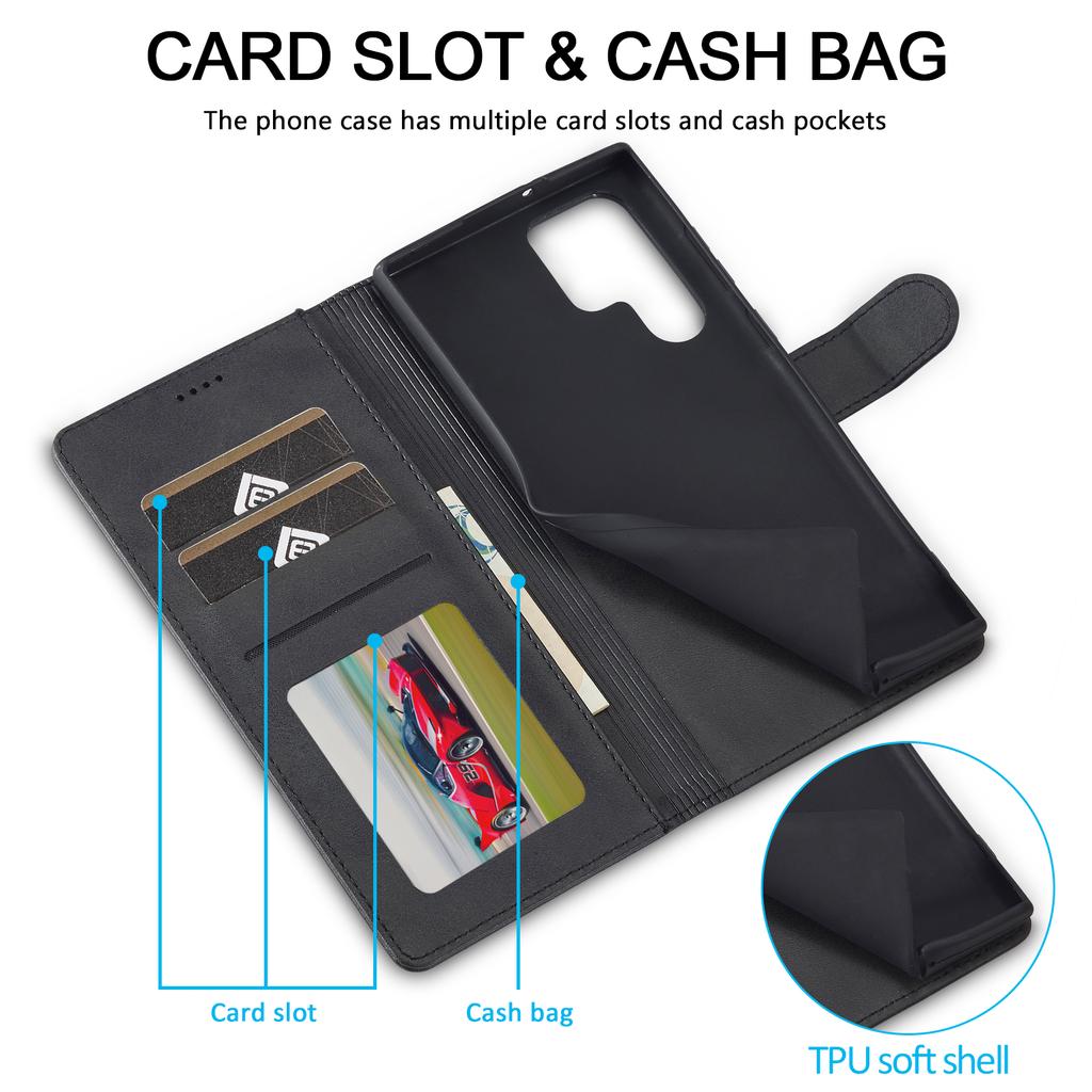 LC.IMEEKE For Samsung Galaxy S24 Ultra Case Drop-resistant Stand Leather Phone Shell Cover