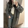 Early Autumn New Gray Lazy Style Retro Medium and Long Soft Waxy Knitted Sweater Cardigan Jacket Women's Spring and Autumn