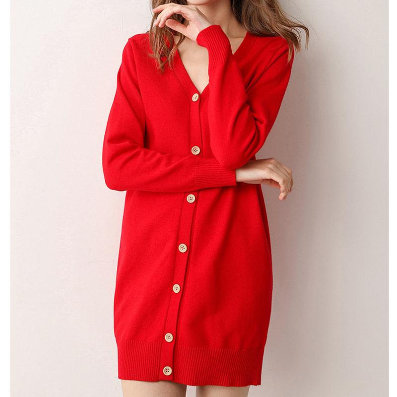 Весенне-осенний новый вязаный кардиган для женщин, свободные топы с длинным абзацем, корейская версия свитера с v-образным вырезом, куртка-свитер, кардиган