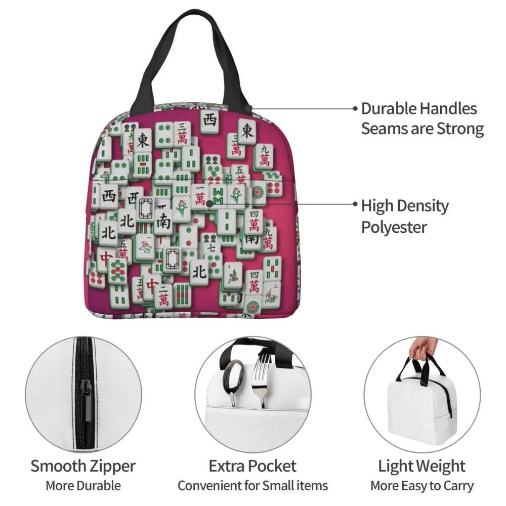 Mahjong Tile Pattern Insulated Lunch Bag for Women Office Cooler Thermal Food Box Tote Portable Lunch Boxes Container
