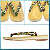 Edoten Geta Sandals, Made in Japan, Yellow Tatami Sole, Patterned Strap, Shippo Green, Size LL
