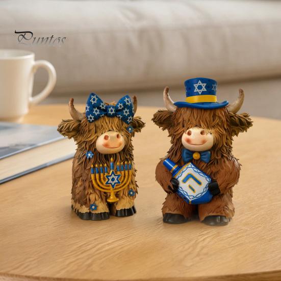 Office Shelf Decoration 2Pcs Magic Cow Figurines, Creative Resin Animal Statue with Wizard Theme, Trend Figure Gift Desk Home Decor, 2-Pack,