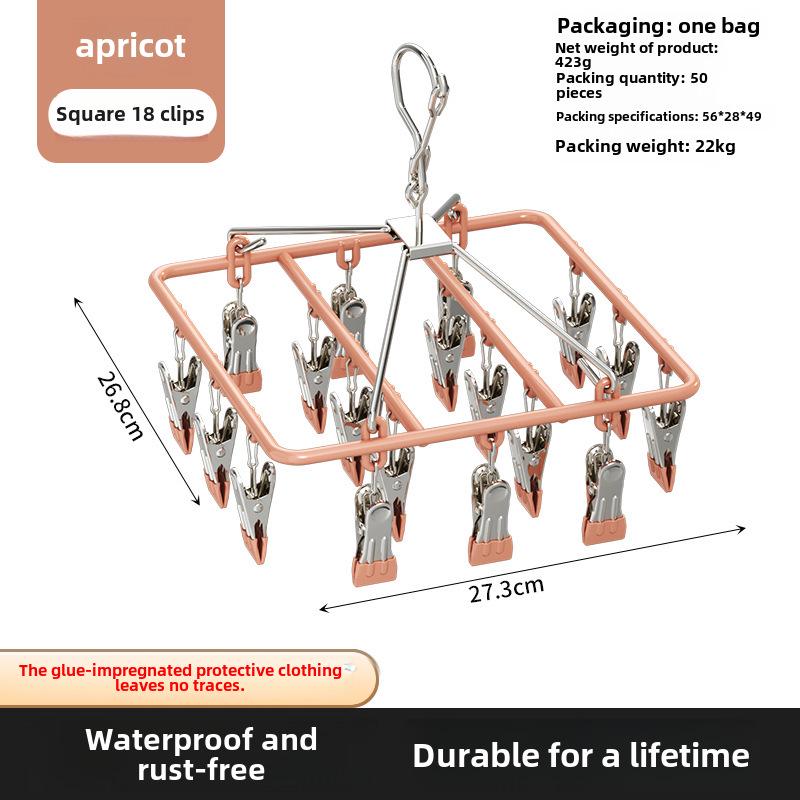 Plastic Dipped 24-Clip Round Sock and Underwear Drying Rack for Household Use