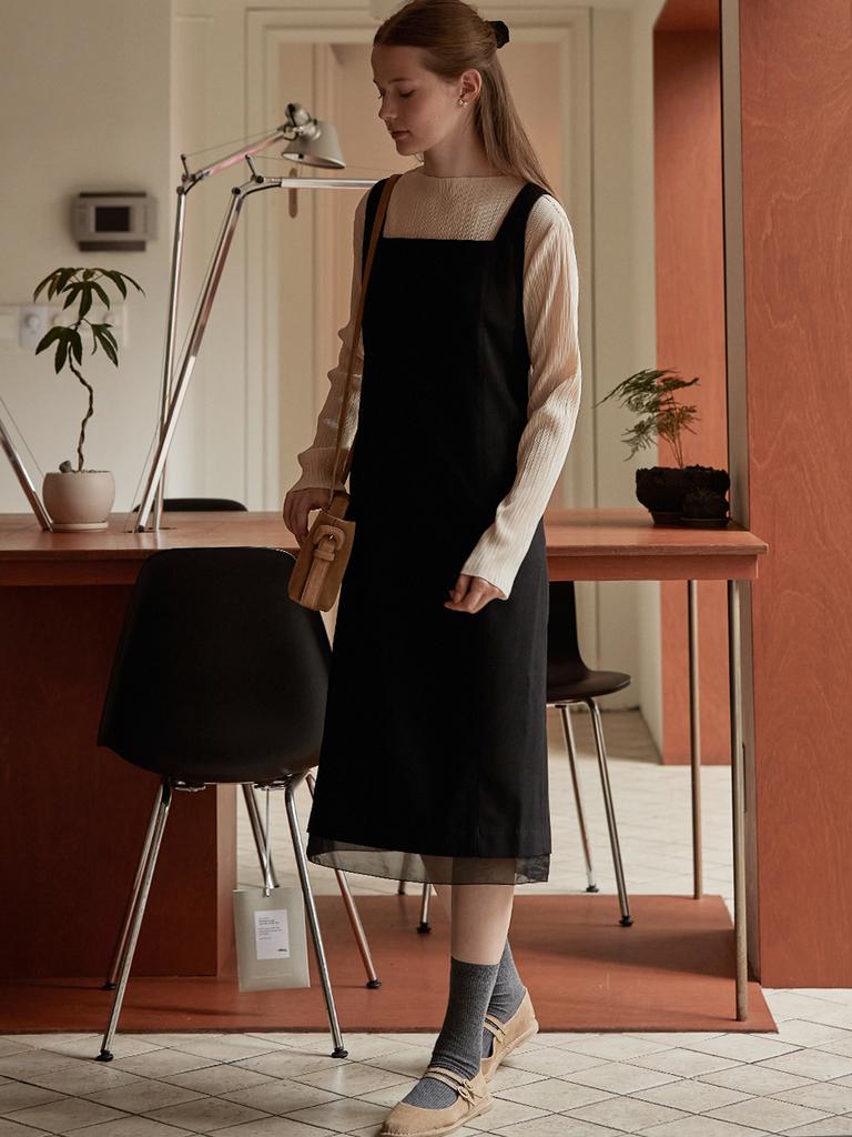 B Muse Mansion Hem Line Sheer Patch Dress - Black