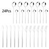 24Pcs Silver Cutlery Set Western Stainless Steel Tableware Dinner Knife Fork Coffee Spoon Flatware Kitchen Dinnerware Silverware