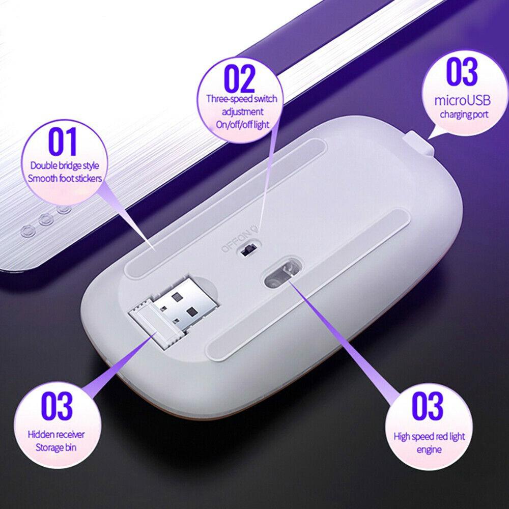 Тонкая перезаряжаемая Bluetooth/USB беспроводная мышь со светодиодной подсветкой RGB для планшетных ПК и iPad