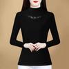 Korean Semi-High Neck Lace Patchwork Long Sleeve Velvet Warm Base Layer Top