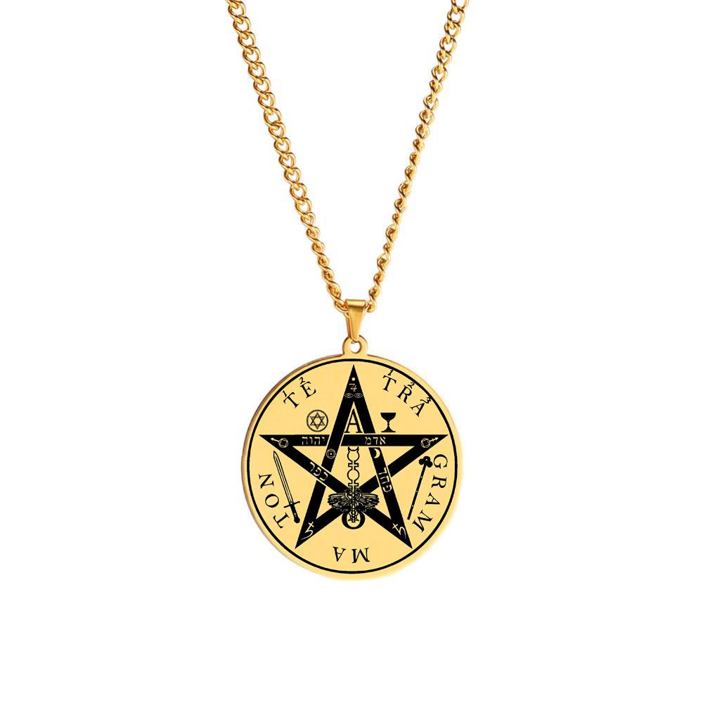 Solomon's Pentagram Seal Kabbalah Pendant Four-Word God's Name Talisman Jewelry Pendant Necklace