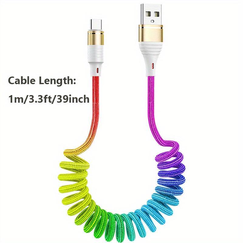 3A USB Type C Кабель для быстрого зарядного устройства Пружинный USB-кабель для зарядки Нейлоновый плетеный зарядный шнур свободной длины для автомобильного мобильного телефона Samsung/Xiaomi Быстрая зарядка