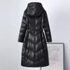 Down jacket women's coat medium and long fox fur collar hat white duck down leather jacket middle-aged