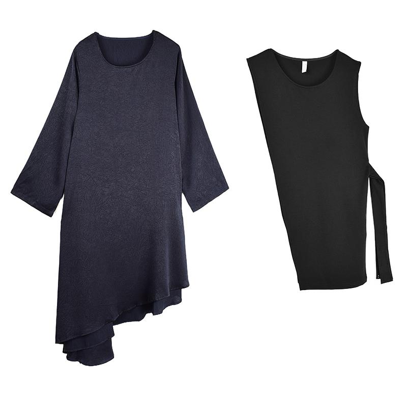 Xitao Contrast Color Patchwork Asymmetrical Dresses HJF86619