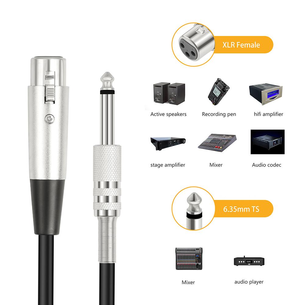 XLR Female To 1/4 (6.35mm) TS Mono Jack Mic Cord Unbalanced Microphone Cable Jack 6.35mm TS 1/4 Male To XLR Female Mic Cable