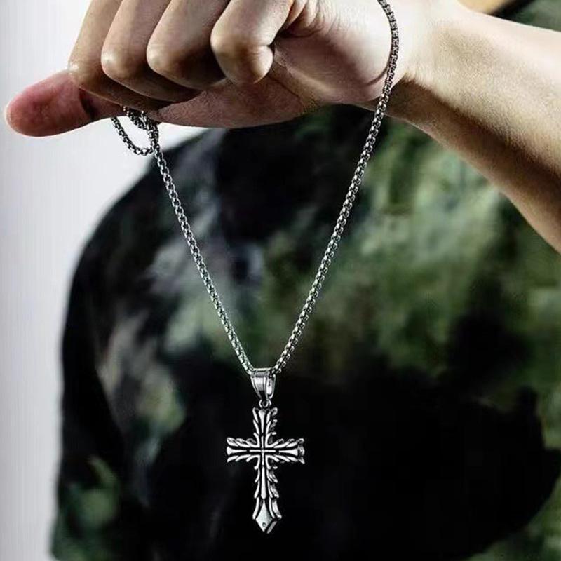 Новое женское ожерелье, мужское ожерелье, титановая сталь, хип-хоп, ретро-крест, кулон, ожерелье из титановой стали
