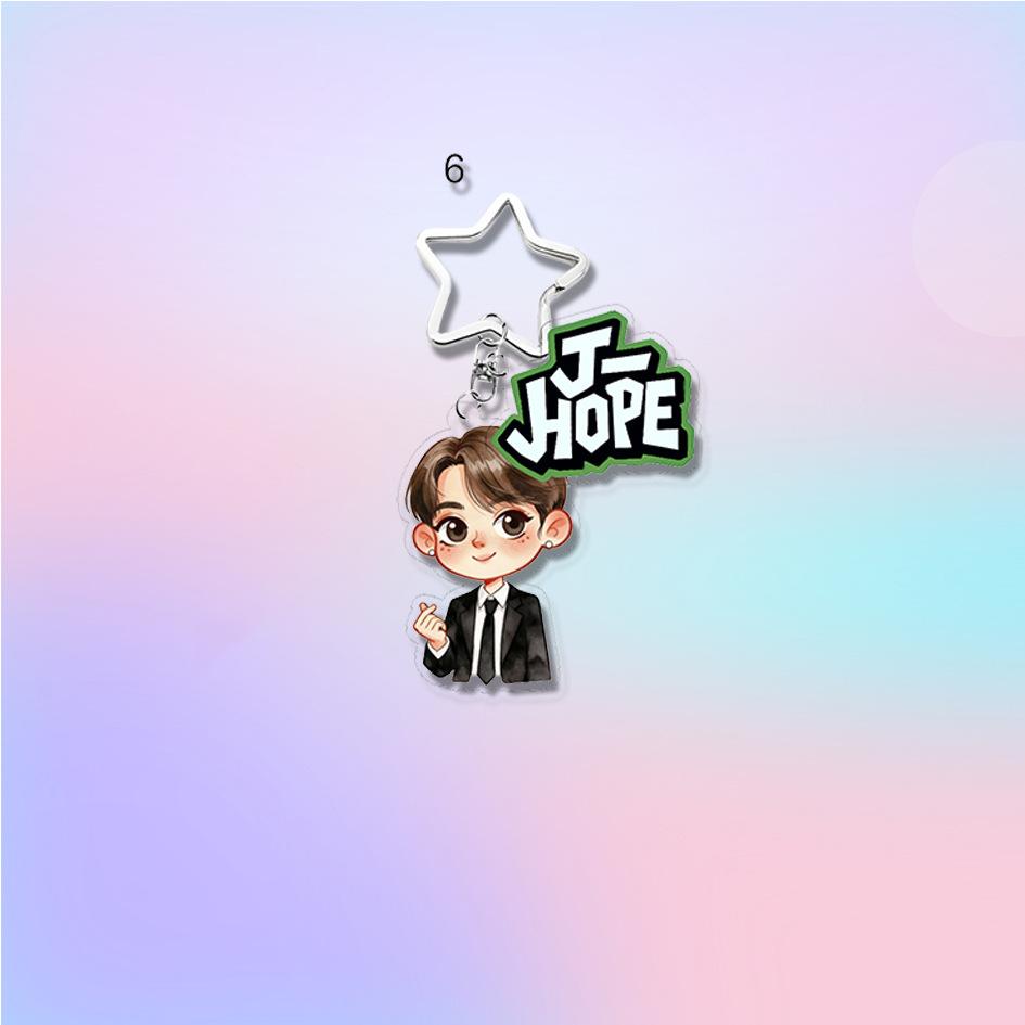 7 шт. Мультяшный брелок в стиле школьной формы BTS, Фигурка Bangtan Boys с цветной биркой и подвеской-звездочкой, Подвеска на сумку K-pop идола для фанатов ARMY