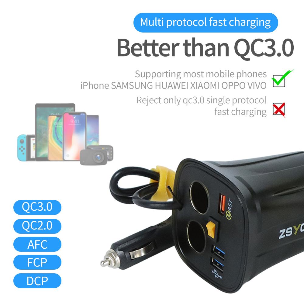 Автомобильное зарядное устройство, адаптер, разветвитель, 2 гнезда, быстрая зарядка QC3.0, подстаканник, светодиодный дисплей вольтметра, переключатель