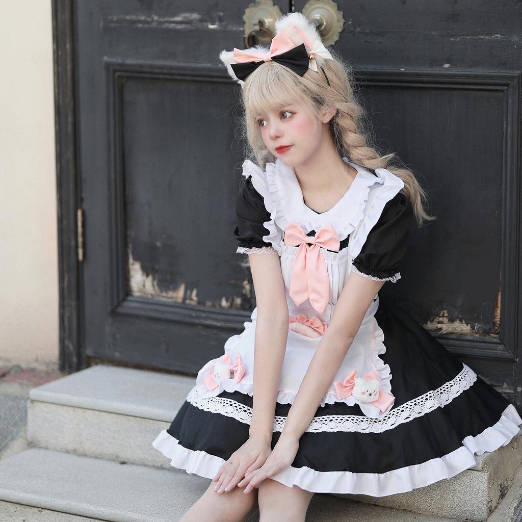 Original Black and White Maid Dress Cute Lolita Dress Cafe Maid Uniform Women's Big Brother Dress