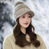 Korean Version of Autumn and Winter Hat for Women's Knitted Hat Cute Versatile Wool Ball Cap Thickened Cold Proof and Warm Duck Tongue Wool Cap