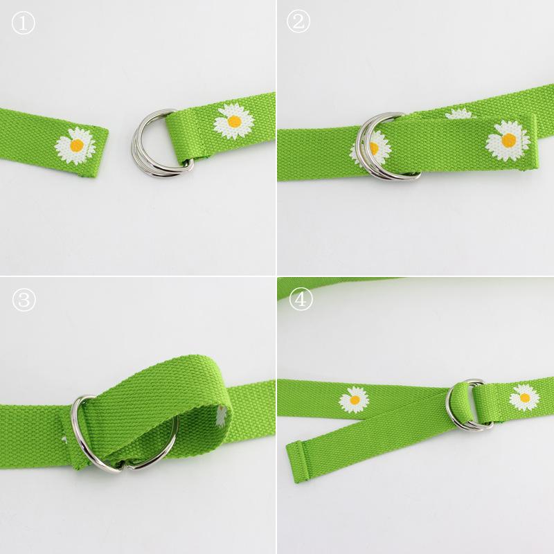 Студенческий Декоративный Джинсовый Ремень Маленькая Ромашка Унисекс Пряжка с Двойной Петлей Холщовый Ремень