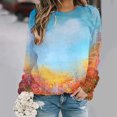 Женские весенние футболки с длинным рукавом, 3D-принт с масляной живописью, пуловеры, топы, модные повседневные футболки с круглым вырезом и графическим принтом, женская одежда