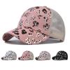 1PC WomenLeopard Print Cross Ponytail Baseball Cap Snapback Adjustable Gorras Cap Summer Sun Hat Net Trucker Cap for Women