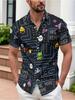 Men'S Neon Arcade Graphic Short Sleeve Button- Shirt, Black Casual Summer Top for Party, Vacation, And Streetwear