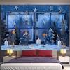 Christmas Pop Hanging Window View Printing Home Decor Tapestry Christmas Gift Bedroom Wall Decor Polyester Backdrop Fabric