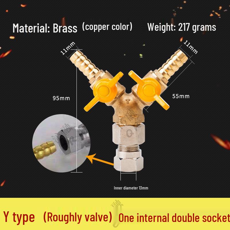 Thickened All-Copper 4-Point Natural Gas Ball Valve with Internal/External Thread and Single Nozzle Tee Switch