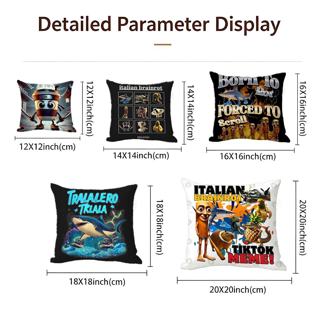 Meme Italian Brainrot Cushion Cover Cushion Cover Set 4Pcs 50X50 45X45 40X40 Pillowcase Decorative Sofa Home Decor