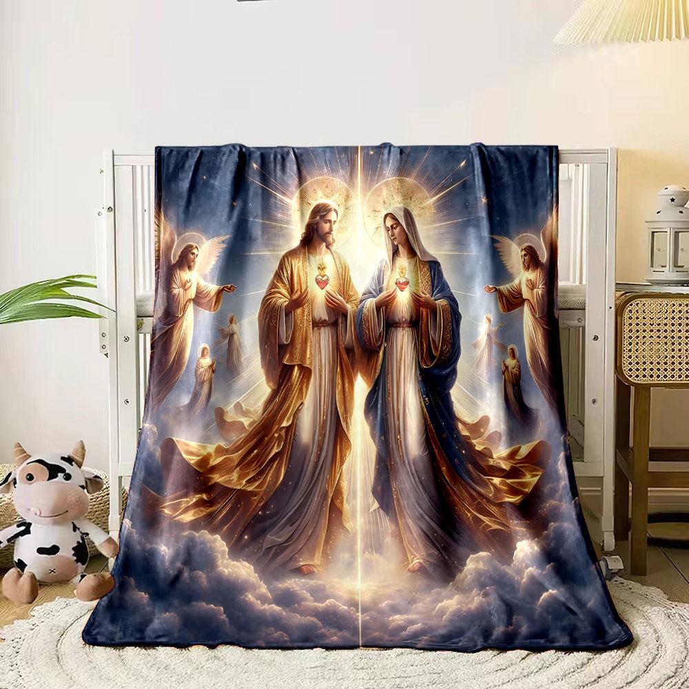Sacred Heart Jesus Mary Angel Blanket Printed Blanket for Living Room Bed Couch lunch break Soft Cozy Blanket for Friend's festival Gift