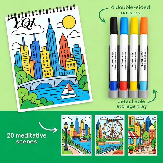 Mindful Coloring for Relaxation Trace-By-Groove Guided Book, Clear Artistic Printing with 20 Decorative Spiral Bound Drawing Album Scenes And