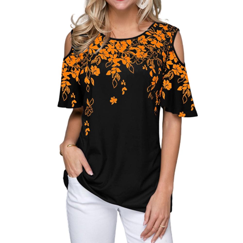 Женская сексуальная футболка с коротким рукавом с круглым вырезом и цветочным принтом, свободная футболка с открытыми плечами