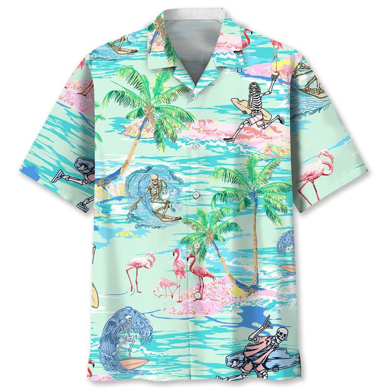 Tropical Surfing Graphic Hawaiian Shirt For Men Summer Beach 3d Printed Short Sleeves Cool Streetwear Tops Lapel Button Blouse