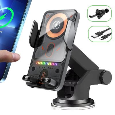 Беспроводное автомобильное зарядное устройство Автоматический зажим RGB-подсветка Держатель для телефона Стенд Касание 360° Вращение Быстрая зарядка Кронштейн Для iPhone Samsung