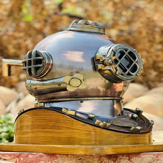 Шлем для подводного плавания коммандос с подставкой Шлем для подводного плавания с аквалангом Шлем ВМС США для дайверов Mark V Морской шлем для глубоководного дайвинга Темно-коричневый шлем для подводного плавания