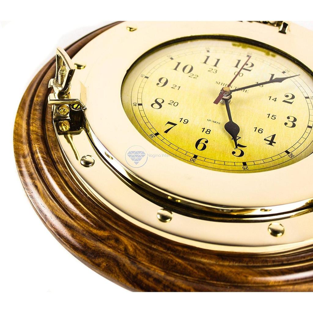 Настенные часы «Время» из цельной латуни в морском стиле на эксклюзивной подставке из отборного палисандра | Премьер Элитный Настенный Декор Подарки (14 дюймов)