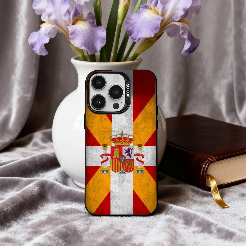 Art S-Spanish-H F-Flag-G Nationa Phone Case For iPhone17,16,15,14,13,12,11 Plus,Pro Max Black Candy silver phone case