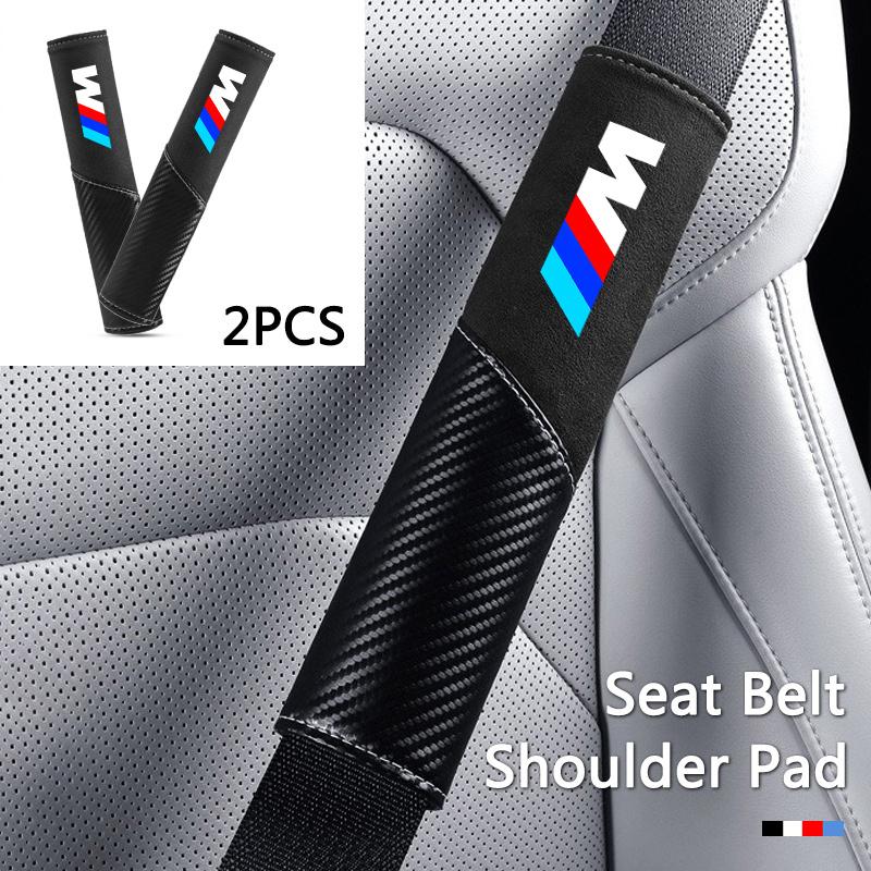 BBKS3 2pc Leather Car Seat Belt Shoulder Cover Safety Protective Pad For BMW M F10 F20 E83 E90 E92 E93 X1X5 X6 F30 G03 E43 E53 E63 E84