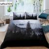 Smoky Mountain Duvet Cover Set Pine Trees Comforter Cover Boys Landscape Quilt Cover Natural Scenery Art Polyester Bedding Set